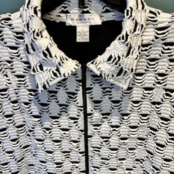 Rafael Sport Women Black White Zip Collared Textured Long Sleeve CareerJacket XL - Picture 5 of 9